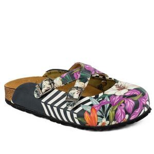 Calcio size 38 EU / 7.5 US Black & Pink Floral Stripe Clogs EUC